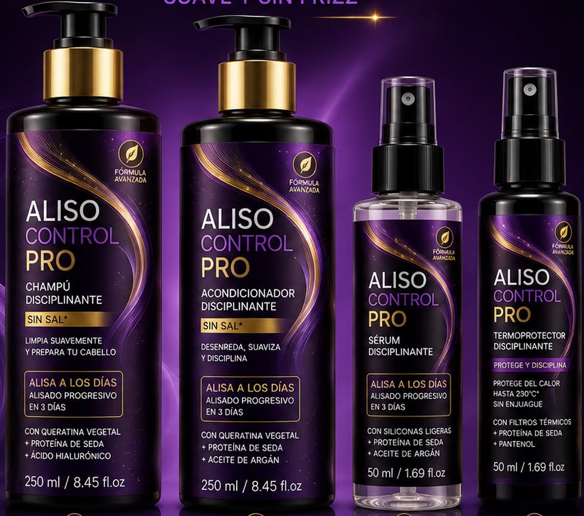 Kit Aliso Control Pro: champú, acondicionador, sérum y termoprotector